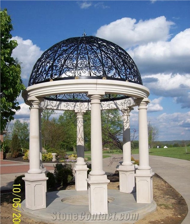 Gazebo with Silverdale Limestone, Beige Limestone Gazebo