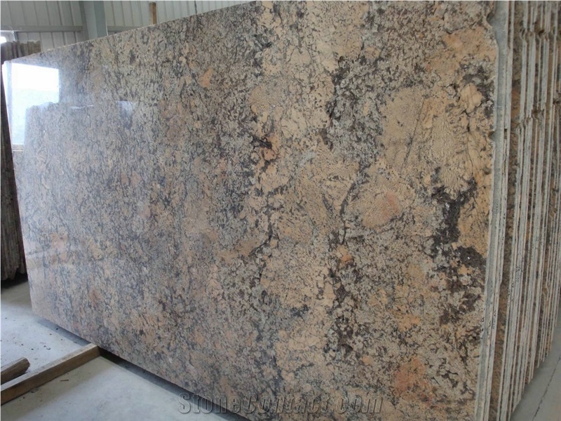 Big Flower Giallo Crystal Granite Slab