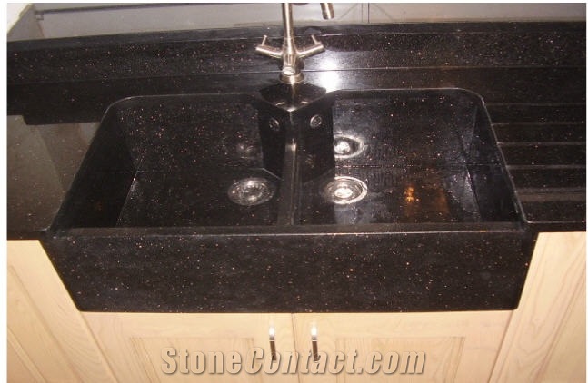 Double Farmhouse Sink, Galxy Black Granite