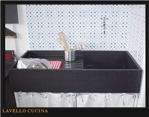 Ardesia Fontanabuona Kitchen Farm Sink, Black Slate Farm Sink