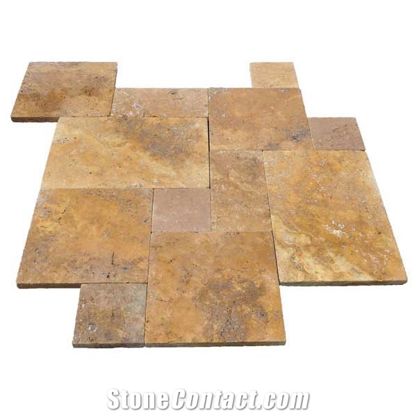 Giallo Travertine Tumbled Pavers, Yellow Travertine Pavers