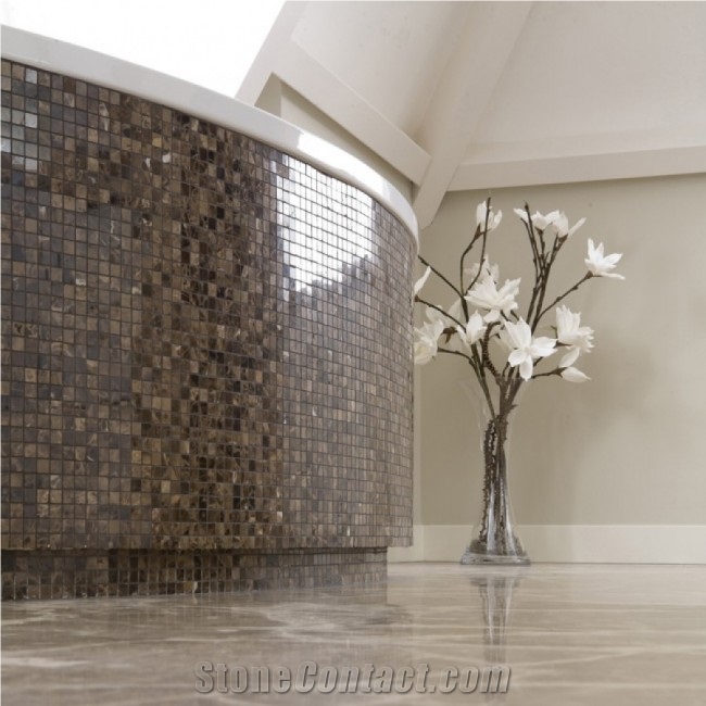 Marron Imperial Mosaic Wall Tiles, Dark Emperador Brown Marble
