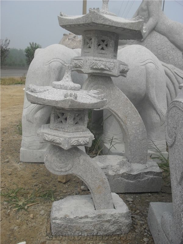 Japanese Style Garden Lantern Export to Europe,China Grey Granite Lamps