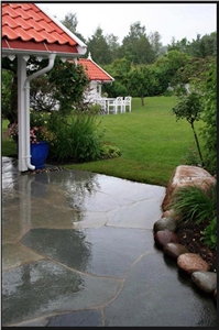 Dark Grey - Black Quartzite Flagstone Pavement, Stjoerna Grey Quartzite Dark Grey - Black Quartzite Flagstone Pavement, Stjoerna Grey Quartzite