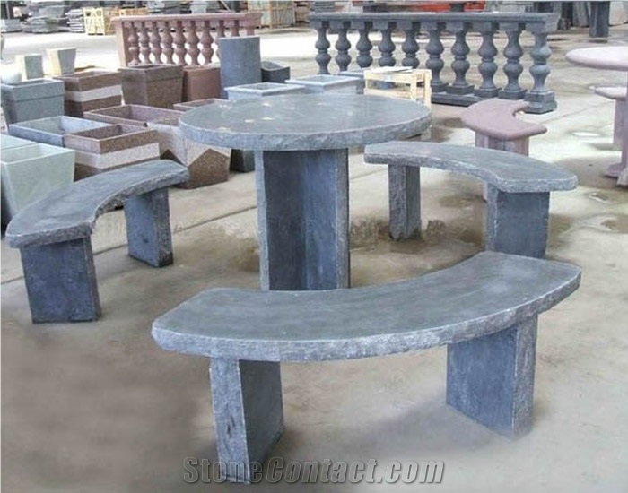 Blue Limestone Bench & Table