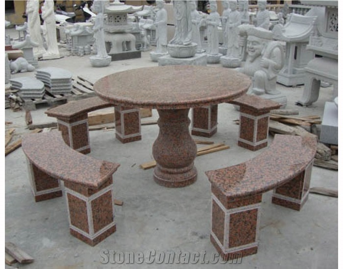 Marple Red Granite Bench & Table