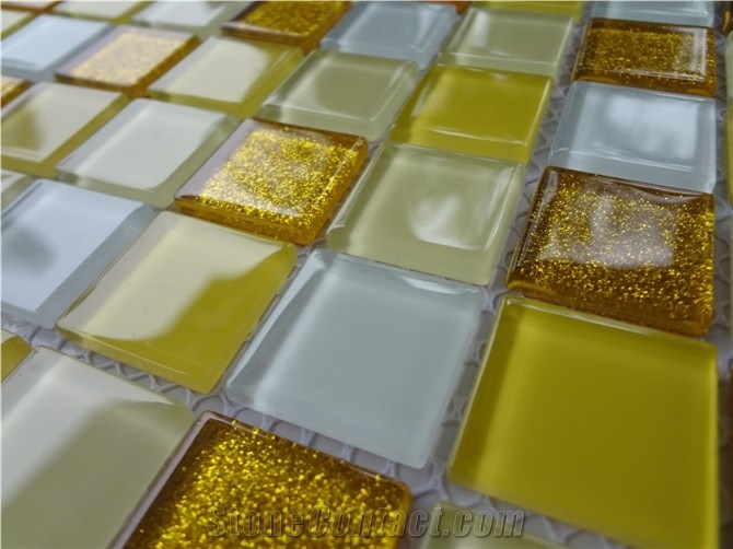 White Yellow Crystal Glass Mosaic Tile