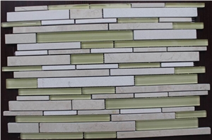 Crema Marfil Marble Mosaic Mix Glass Tile Pattern