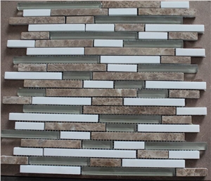 Crema Marfil Marble Mosaic Mix Glass Tile Pattern