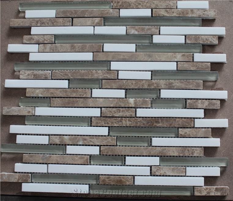 Golden King,White Travertine Glass Mosaic
