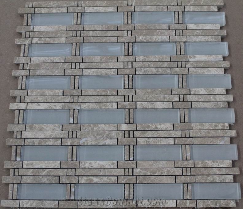 Light Emperador,Crystal White Stone Glass Mosaic