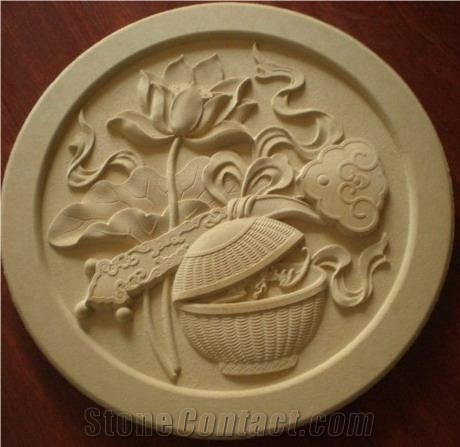Nature 3D Carving Feature Stone Relief, Beige Marble Relief
