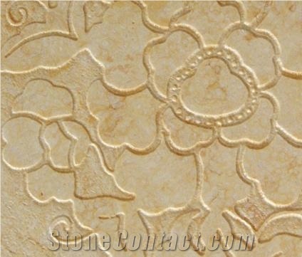 Nature 3D Carving Feature Stone Relief, Beige Marble Relief
