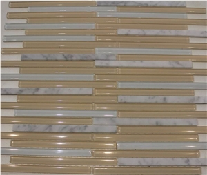 Venatino White Marble Mosaic Mix Glass Tile, Yellow Marble Mosaic