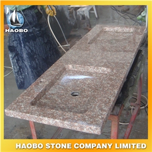 China Quarry Direct Cheap Pink Granite G664 Misty Mauve Bathroom Vanity Tops with Double Basins, Sinks Cut Out One Piece Tops