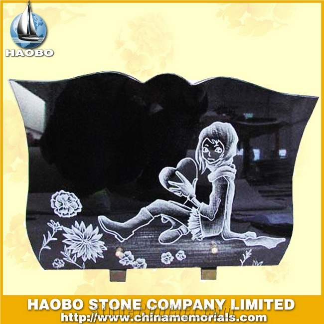 Engraved Line Carving Plaque, French Style Black Panels, Absolute Black Granite Monument & Tombstone from China Factory