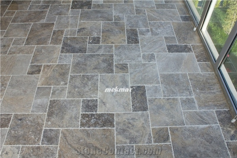 Silver Travertine Pattern Set, Grey Tiles&Slabs from Turkey, Stocked in Usa