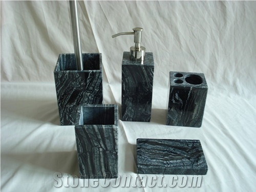Antique Wooden Grey Black Marble Bath Accessories