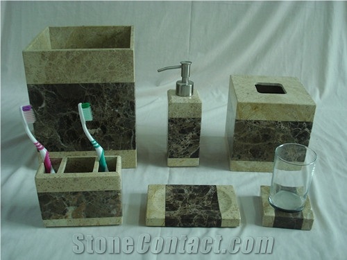 DL Stone Bathroom Accessories, Light Emperador Brown Marble Bath Accessories