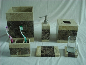 DL Stone Bathroom Accessories, Light Emperador Brown Marble Bath Accessories