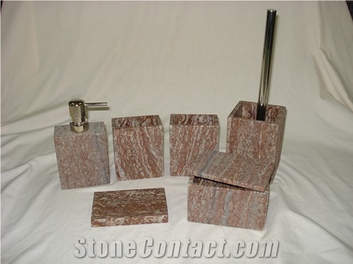 DL Stone Bathroom Accessories, Bark Ish Red Marble Bath Accessories