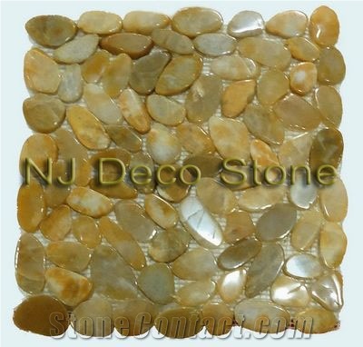 Yellow Pebble Stone Mosaic AA Grade Sliced, Pebble Yellow Onyx Mosaic