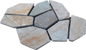 Quartzite Crazy Paving on Mesh, Beige Quartzite Flagstone