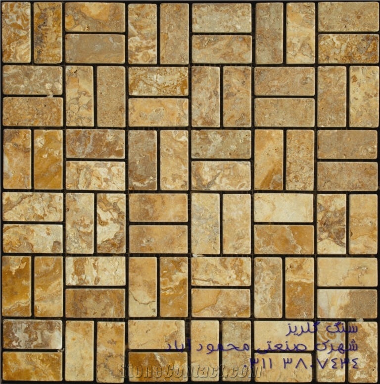 Antique Yellow Light Travertine Mosaic, Soraya Yellow Travertine