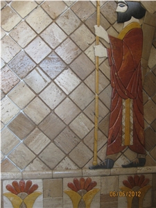 Red Travertine Art Work Wall Panel, Rosso Red Travertine