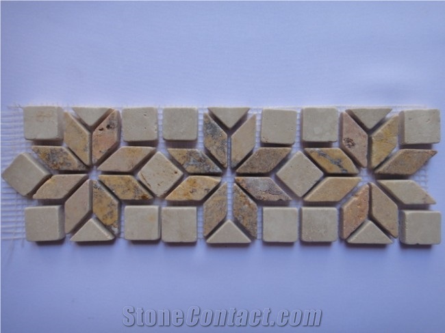 Crema Del Desierto Mosaic Border, Beige Limestone Mosaic Border