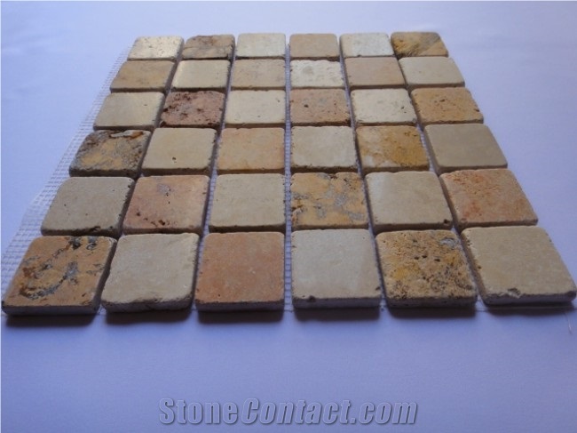 Tapete De Travertino Y Rojo Peach, Yellow Limestone Mosaic