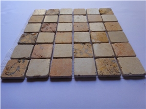 Tapete De Travertino Y Rojo Peach, Yellow Limestone Mosaic