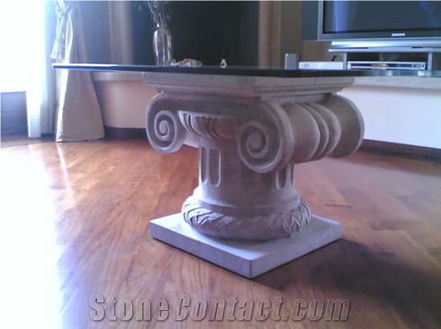 Capitello Ionico in Marmo Giallo Istria, Furniture, Beige Limestone