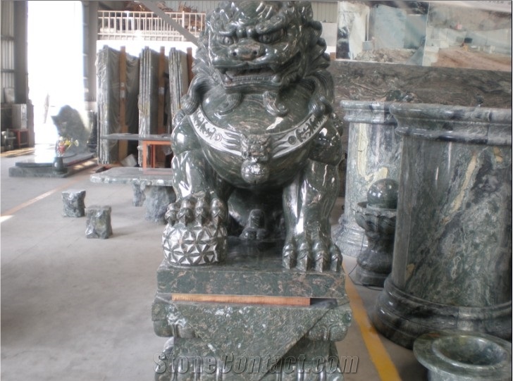 Green Jadeite Stone Lion Sculpture