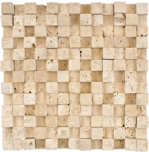 Classic Travertine Split Face Mosaic, Beige Travertine