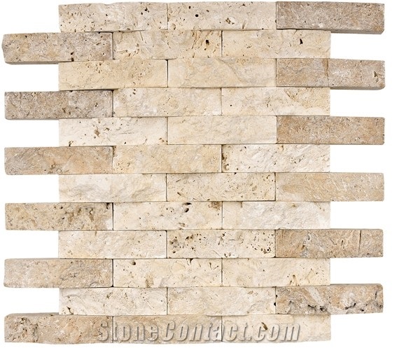 Classic Travertine Split Face Mosaic, Beige Travertine