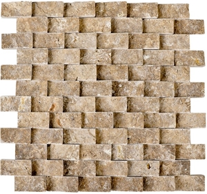 Noce Travertine Siding Split Face Mosaic, Brown Travertine