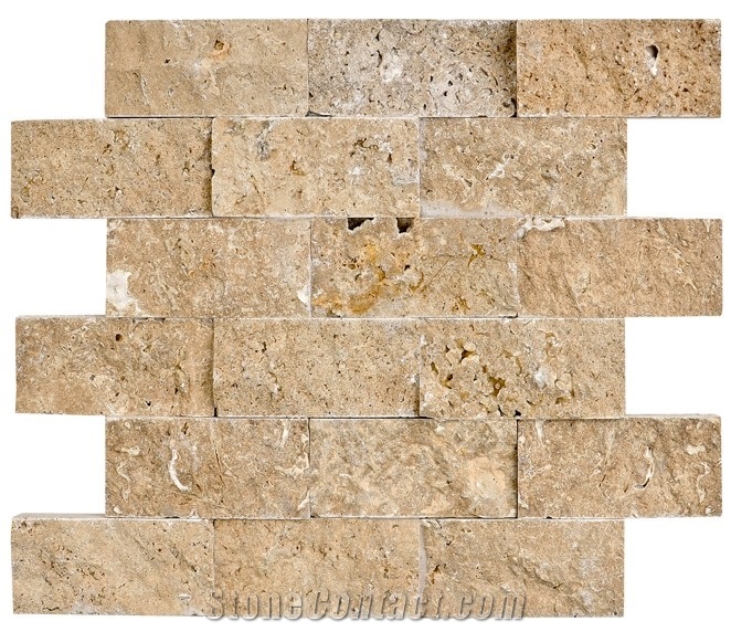 Noche Travertine Split Face Mosaic, Brown Travertine