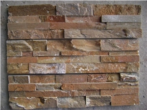 Natural Slate Stone Veneer, China Apricot Brown Slate Veneer