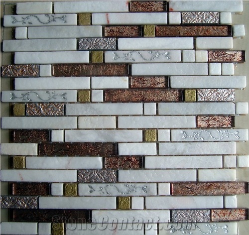 Beige Marble Mosaic with Glass