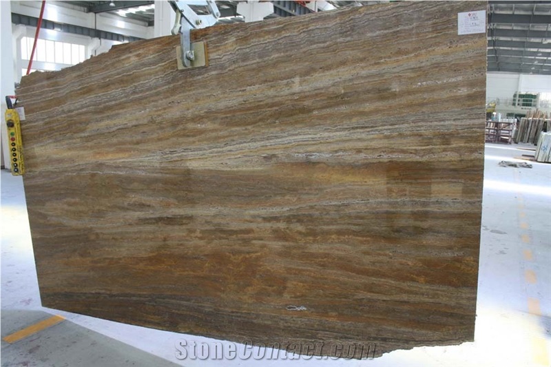 Golden Silver Travertine Slab, Iran Brown Travertine