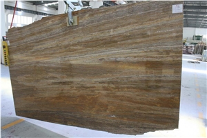 Golden Silver Travertine Slab, Iran Brown Travertine