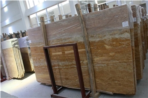 Golden Silver Travertine Slab, Iran Brown Travertine