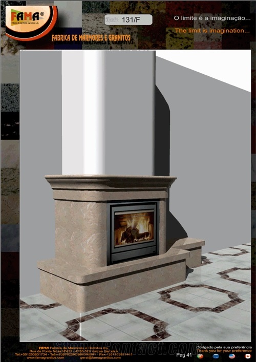 Beige Limestone Fireplace