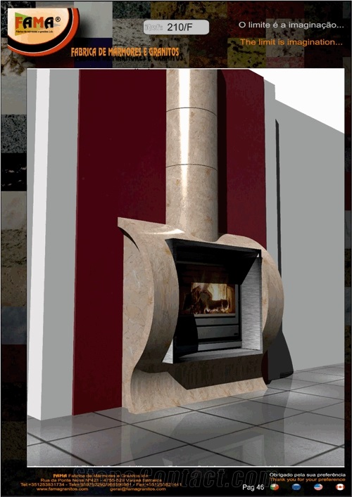 Beige Limestone Fireplace