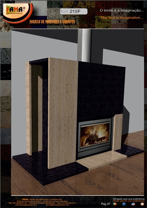 Beige Limestone Fireplace