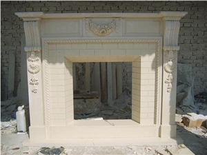 Beige Marble Fireplace Mantel