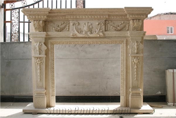 Beige Travertine Fireplace