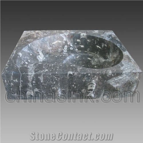 Fossil Black Limestone Sink