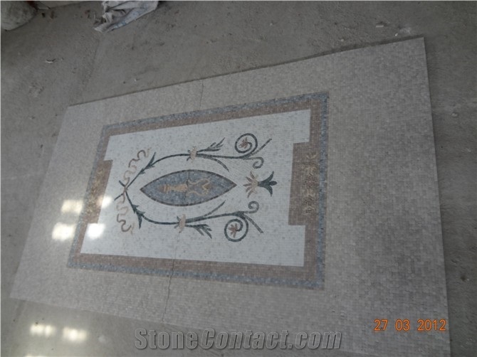 Beige Marble Mosaic Medallions Square for Lobby Floor Covering
